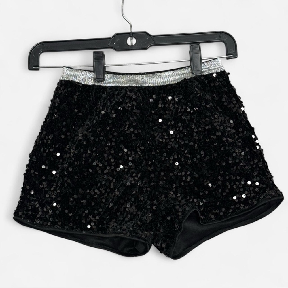 Shein Black Sequin High Waist Sparkle‎ Party Disco Glitter Girls Sz 9 Shorts